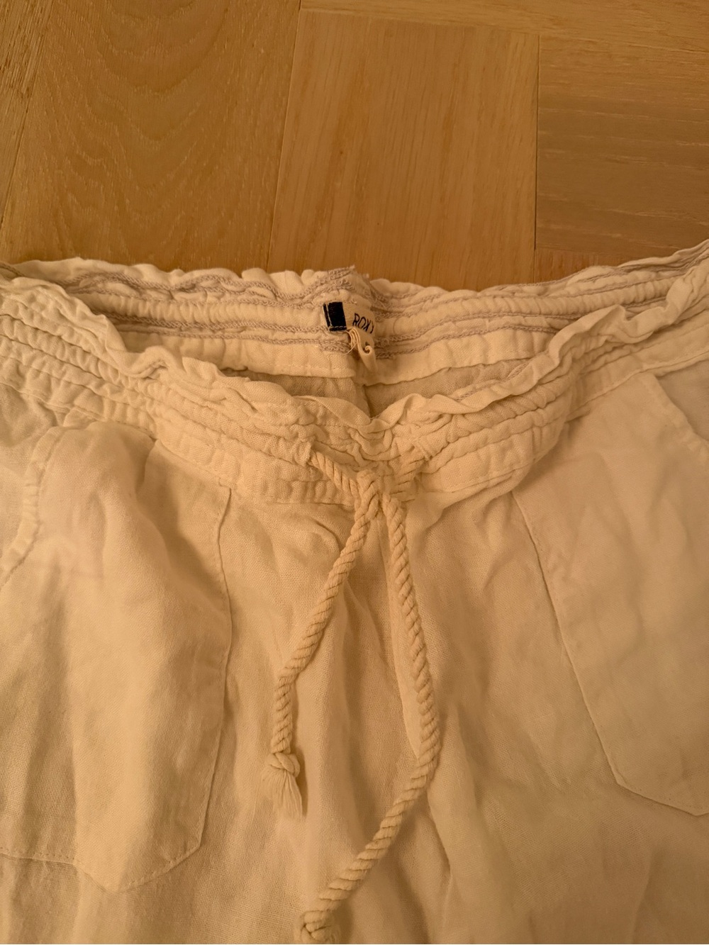 Roxy White Drawstring Linen-Blend Women's Pants - Picture 2 of 5